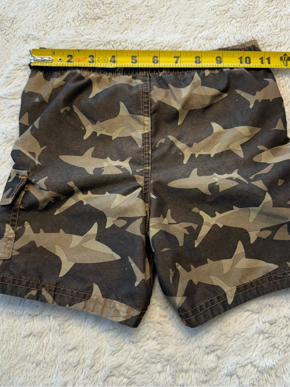 OP Kids Shark Camo Swim Trunks in Olive and Black with Orange Accents